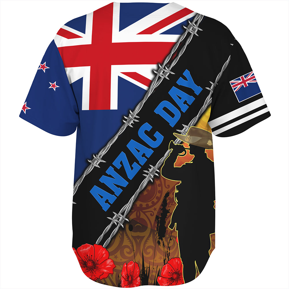 New Zealand Baseball Shirt Lest We Forget Poppy Barbwire Style