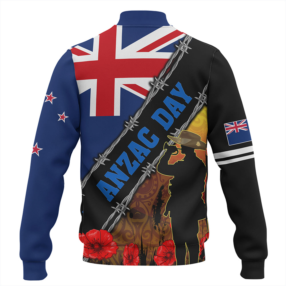 New Zealand Baseball Jacket Lest We Forget Poppy Barbwire Style