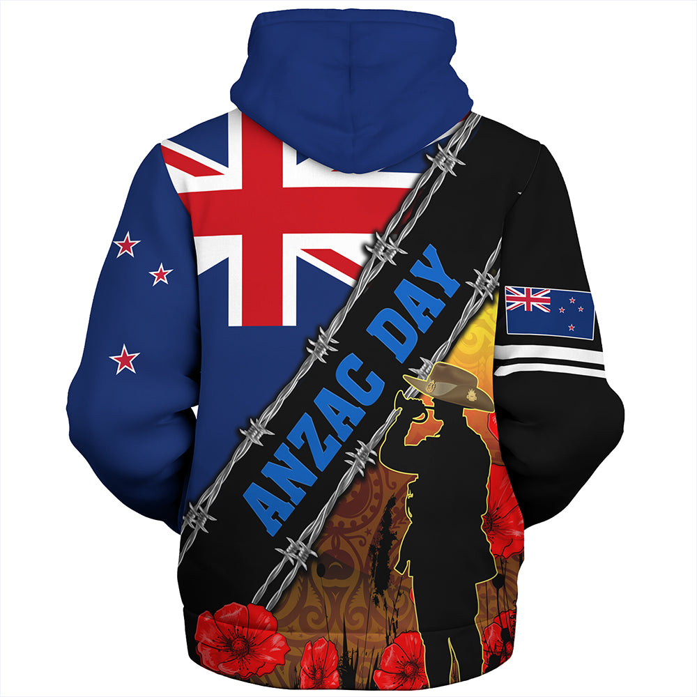 New Zealand Sherpa Hoodie Lest We Forget Poppy Barbwire Style