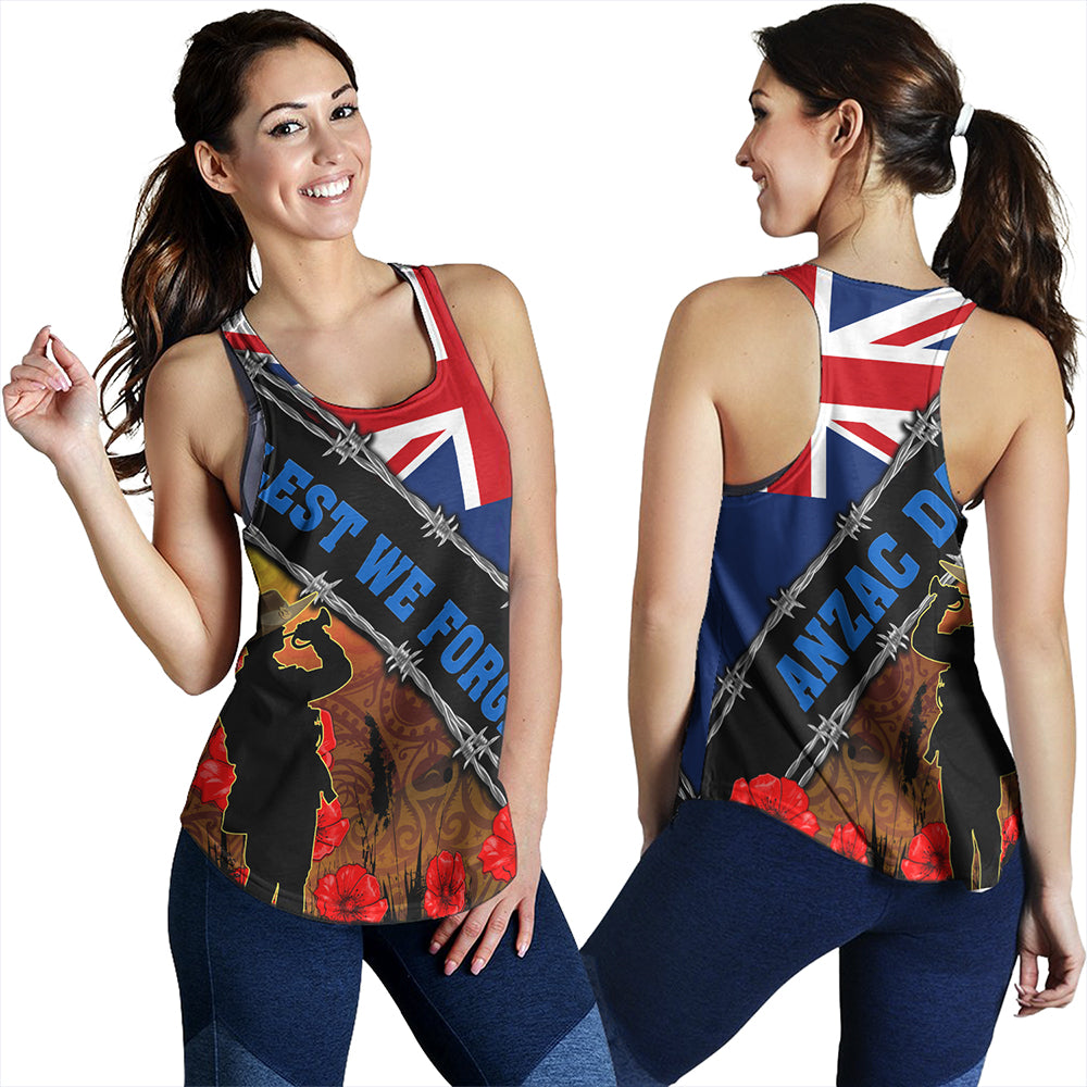 New Zealand Women Tank Lest We Forget Poppy Barbwire Style