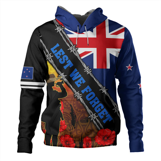 New Zealand Hoodie Lest We Forget Poppy Barbwire Style