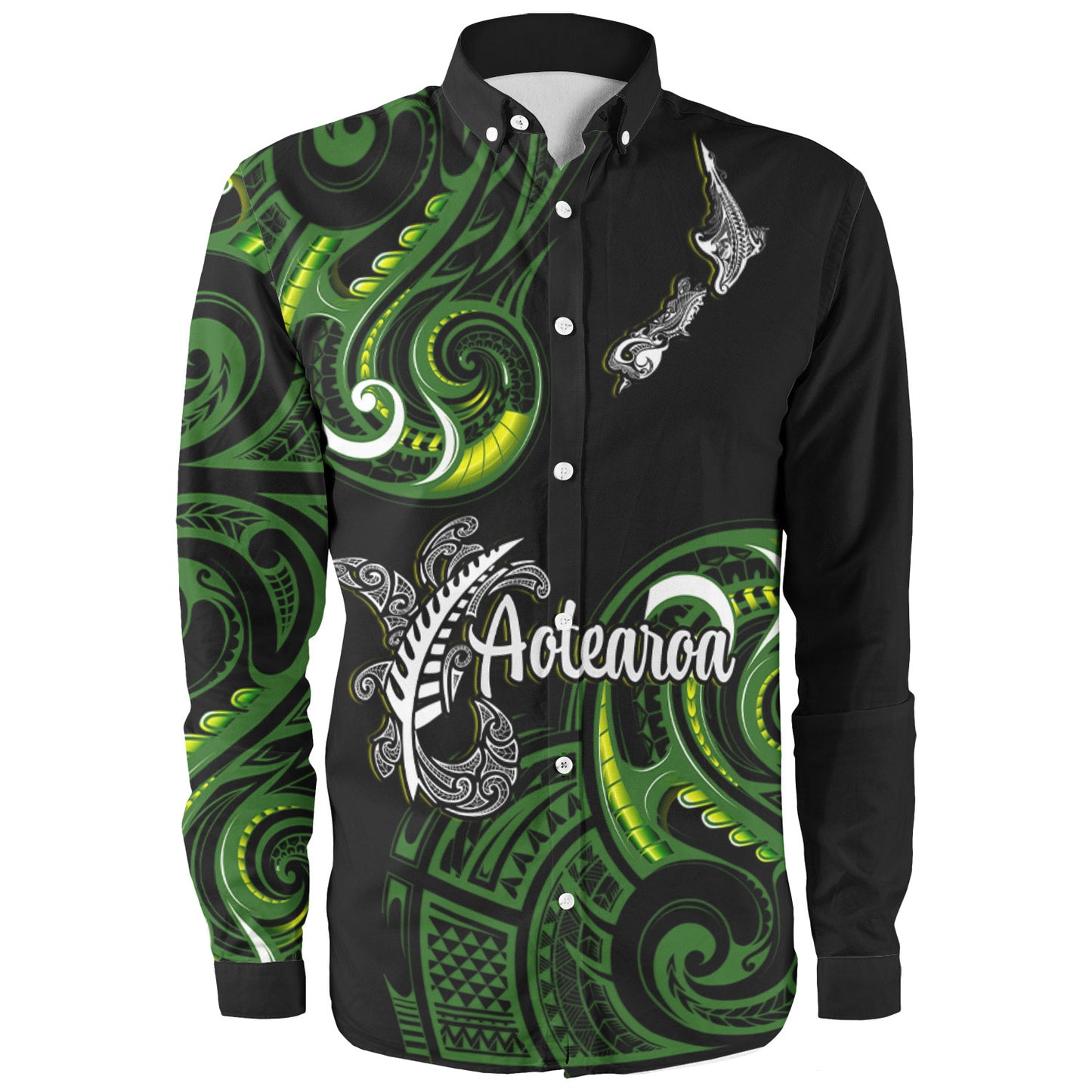 New Zealand Long Sleeve Shirt - Aotearoa Silver Fern Maori Patterns