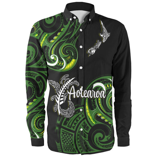 New Zealand Long Sleeve Shirt - Aotearoa Silver Fern Maori Patterns
