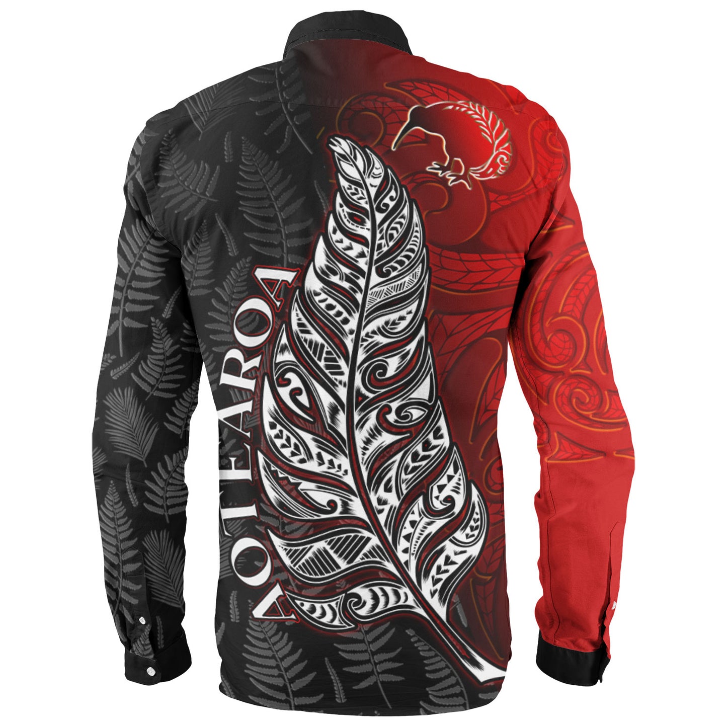New Zealand Long Sleeve Shirt - Aotearoa Silver Fern With Kiwi Bird Maori Style