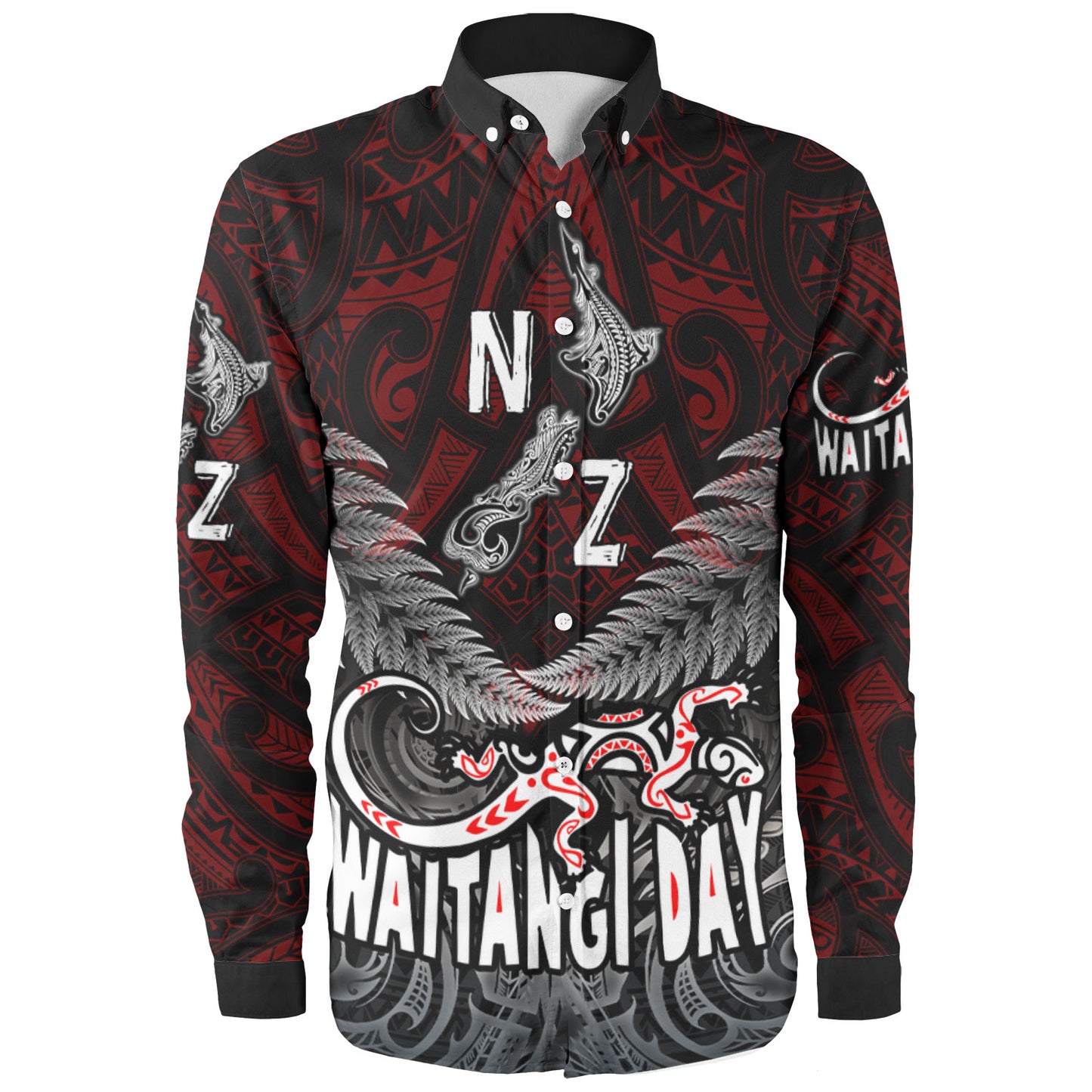 New Zealand Long Sleeve Shirt - Waitangi Day New Zealand Map Silver Fern