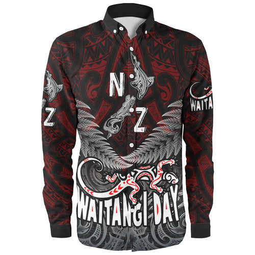 New Zealand Long Sleeve Shirt - Waitangi Day New Zealand Map Silver Fern