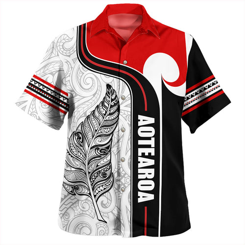 New Zealand Hawaiian Shirt  Maori Aotearoa Silver Fern Symbols Tattoo