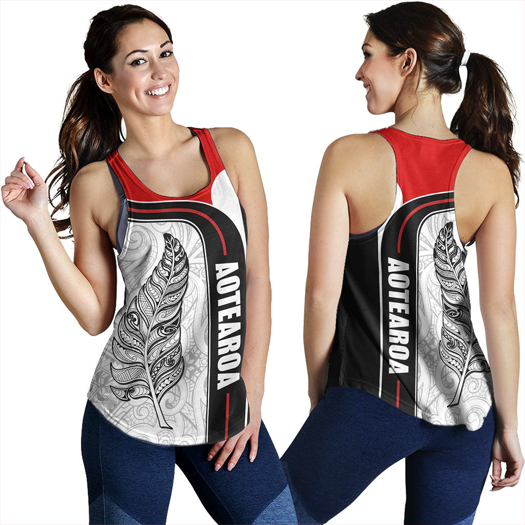 New Zealand Women Tank  Maori Aotearoa Silver Fern Symbols Tattoo