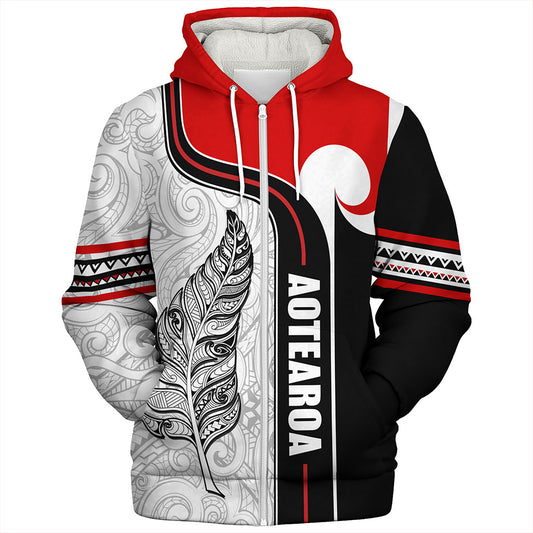 New Zealand Sherpa Hoodie  Maori Aotearoa Silver Fern Symbols Tattoo