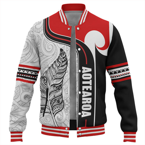 New Zealand Baseball Jacket Maori Aotearoa Silver Fern Symbols Tattoo