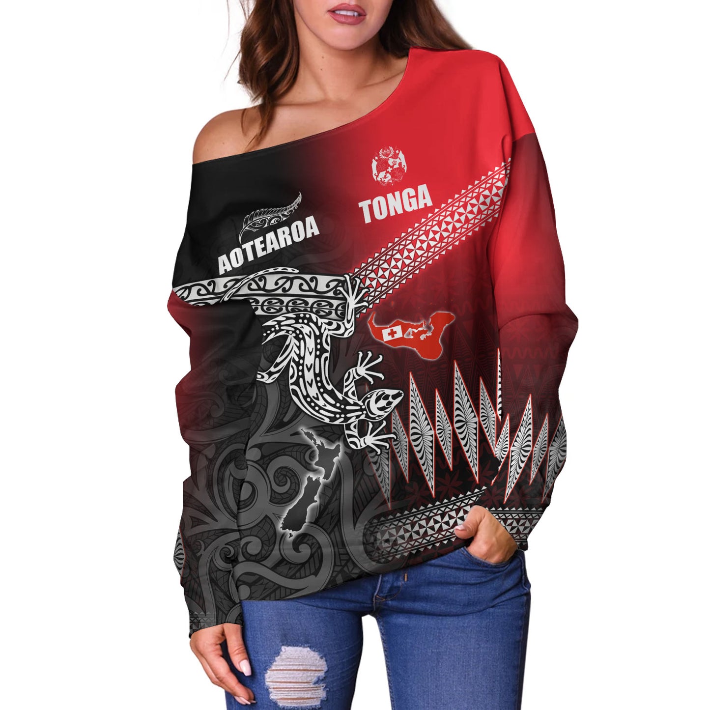 New Zealand Maori Aotearoa Tonga Off Shoulder Sweatshirt