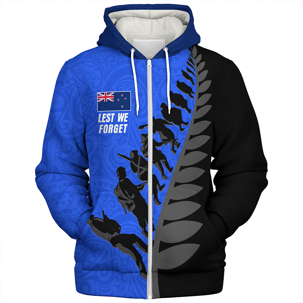 New Zealand Sherpa Hoodie Maori Tribal Anzac Day Lest We Forget