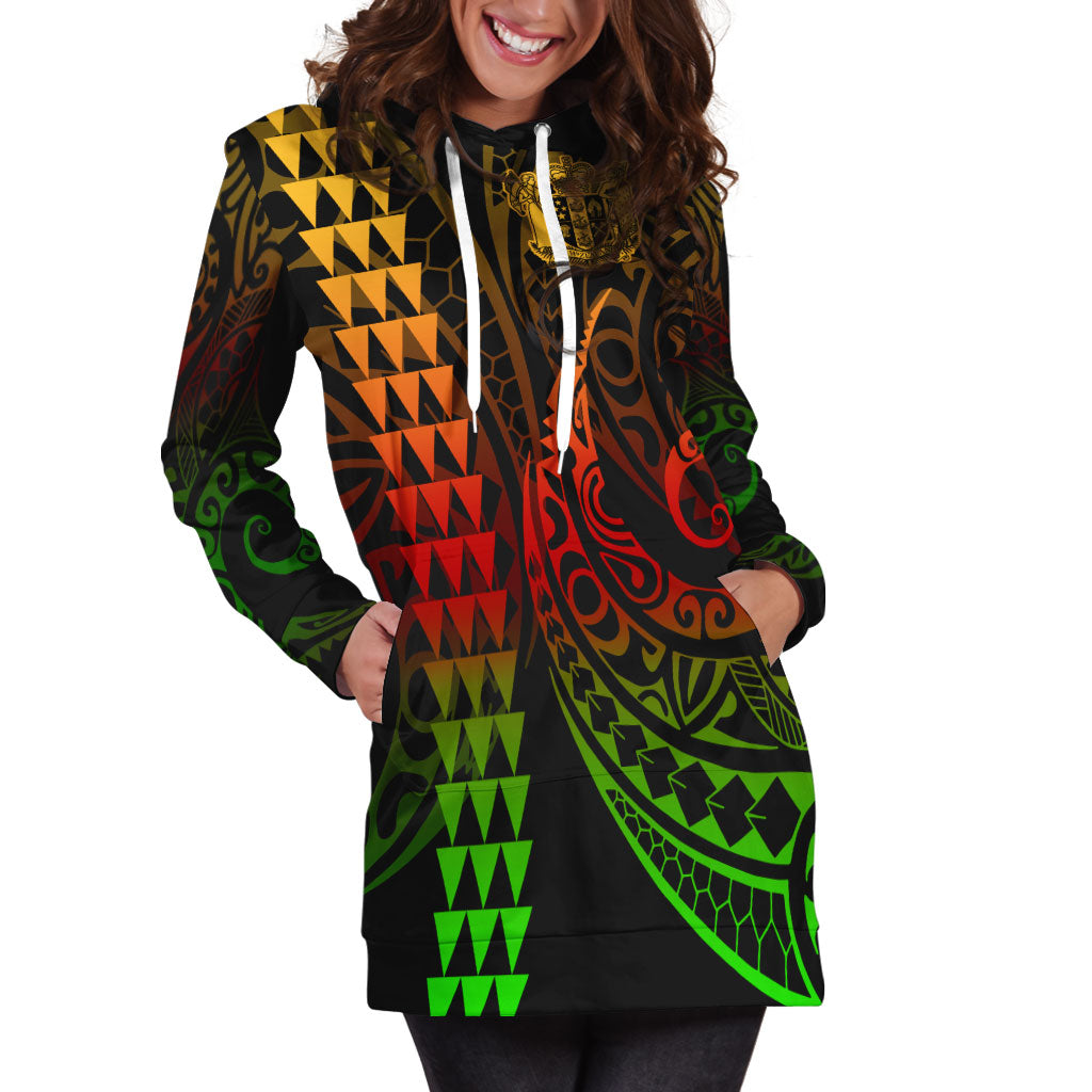 New Zealand Hoodie Dress Kakau Style Reggae