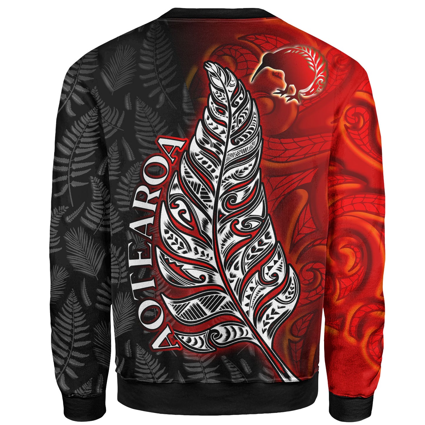 New Zealand Sweatshirt - Aotearoa Silver Fern With Kiwi Bird Maori Style