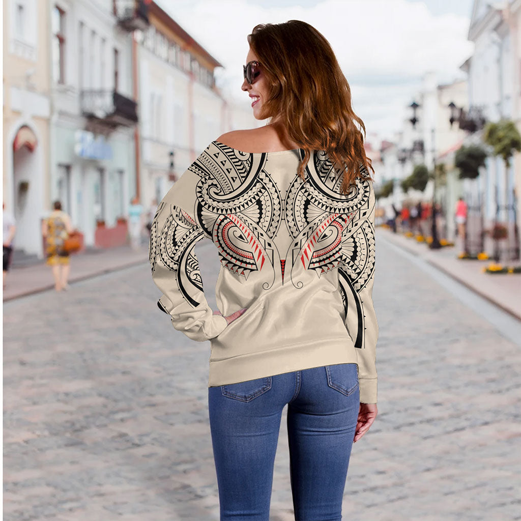 New Zealand Off Shoulder Sweatshirt Season Maori Pattern