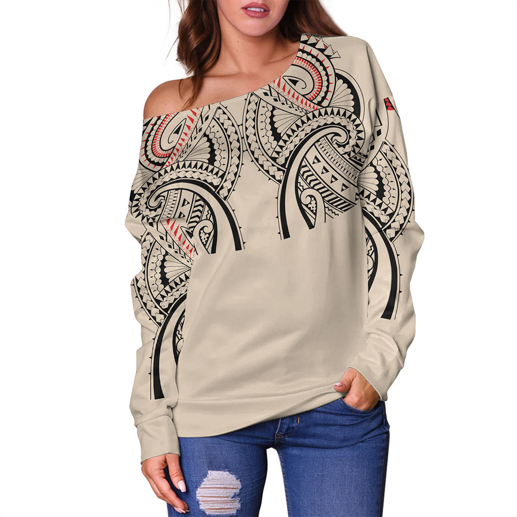 New Zealand Off Shoulder Sweatshirt Season Maori Pattern