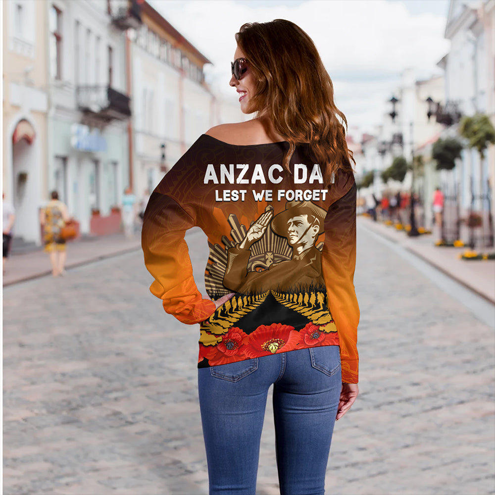 New Zealand Off Shoulder Sweatshirt Anzac Day Lest We Forget Silver Fern