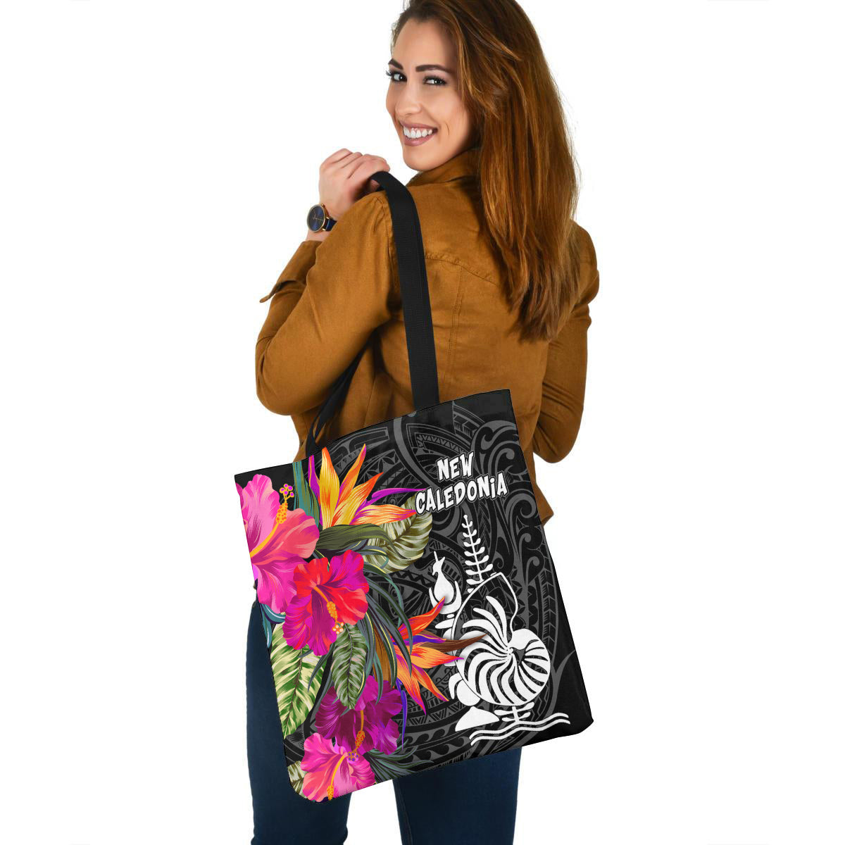 New Caledonia Custom Personalised Tote Bag Polynesian Hibiscus Pattern