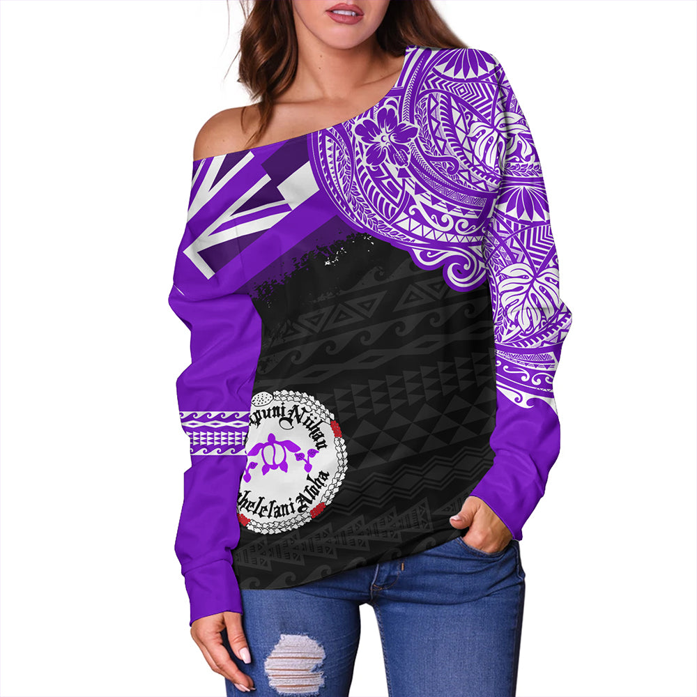 Hawaii Off Shoulder Sweatshirt Ni'ihau High and Elementary School With Crest Style
