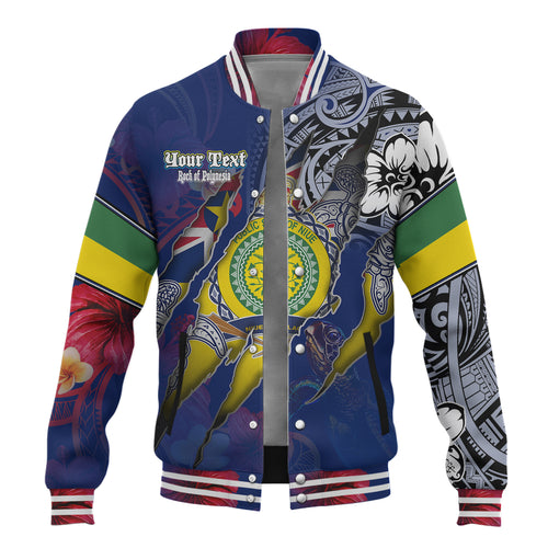 Niue Baseball Jacket Custom Niuean Blood Inside Me Polynesian Sleeve Tattoo Tropical Blue