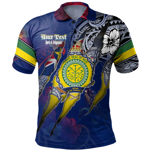 Niue Polo Shirt Custom Niuean Blood Inside Me Polynesian Sleeve Tattoo Tropical Blue
