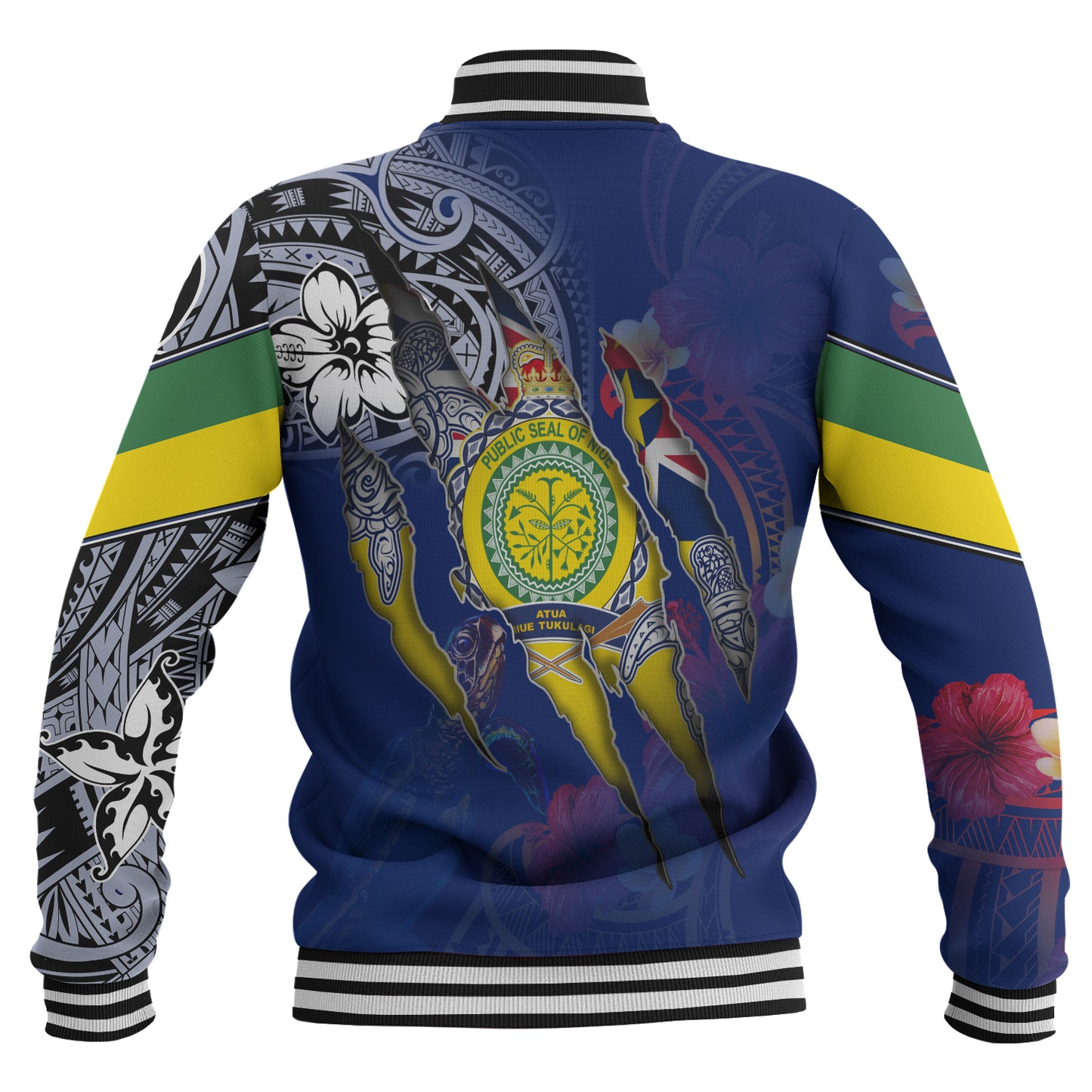 Niue Baseball Jacket Custom Niuean Blood Inside Me Polynesian Sleeve Tattoo Tropical Blue