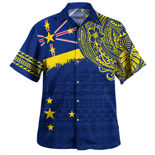 Niue Hawaiian Shirt Polynesian Flag With Coat Of Arms