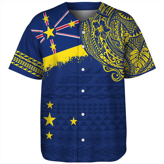 Niue Baseball Shirt Polynesian Flag With Coat Of Arms