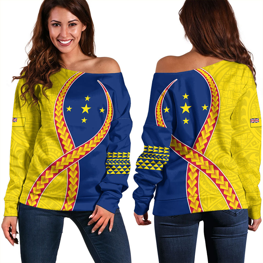 Niue Off Shoulder Sweatshirt Tribal Polynesian In My Heart