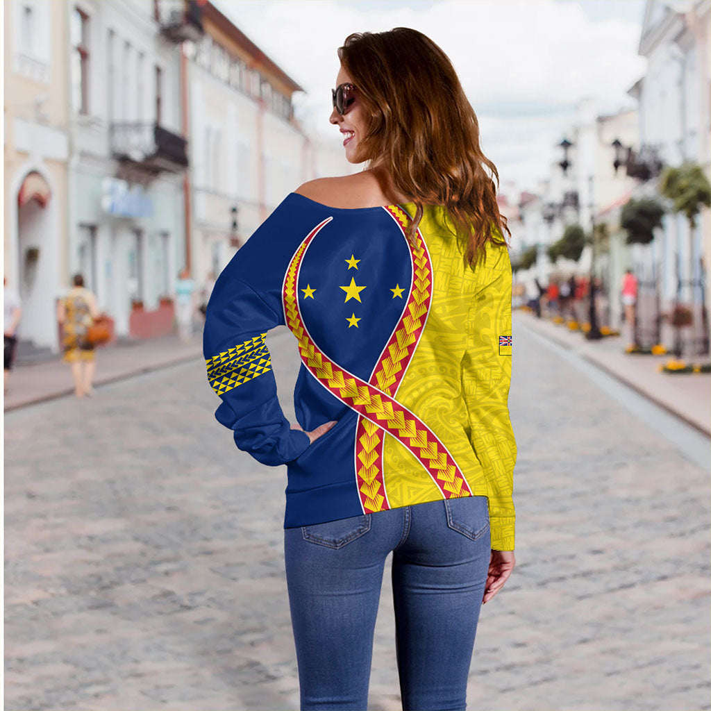 Niue Off Shoulder Sweatshirt Tribal Polynesian In My Heart