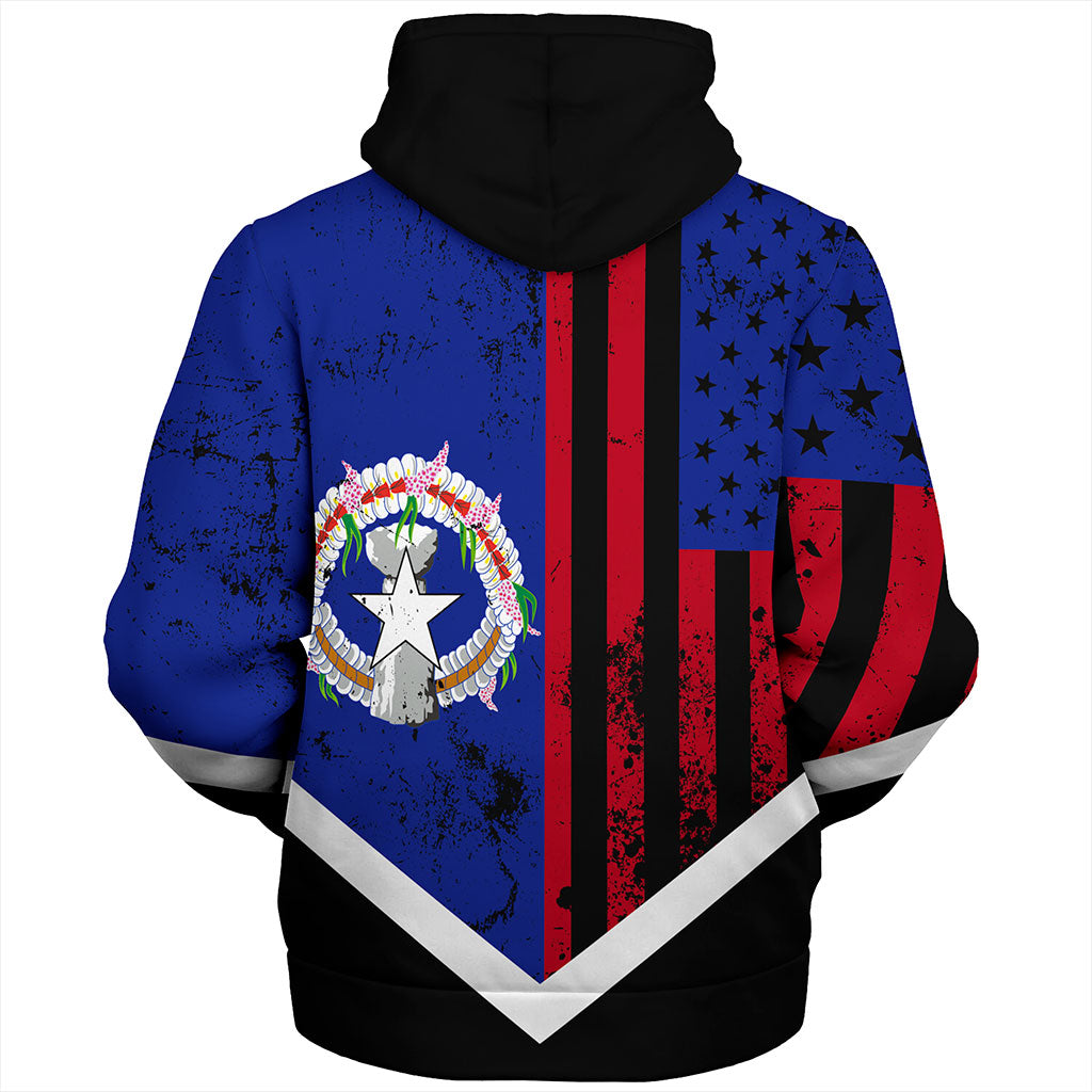 Northern Mariana Islands Sherpa Hoodie Flag And American Half Concept Brush Style