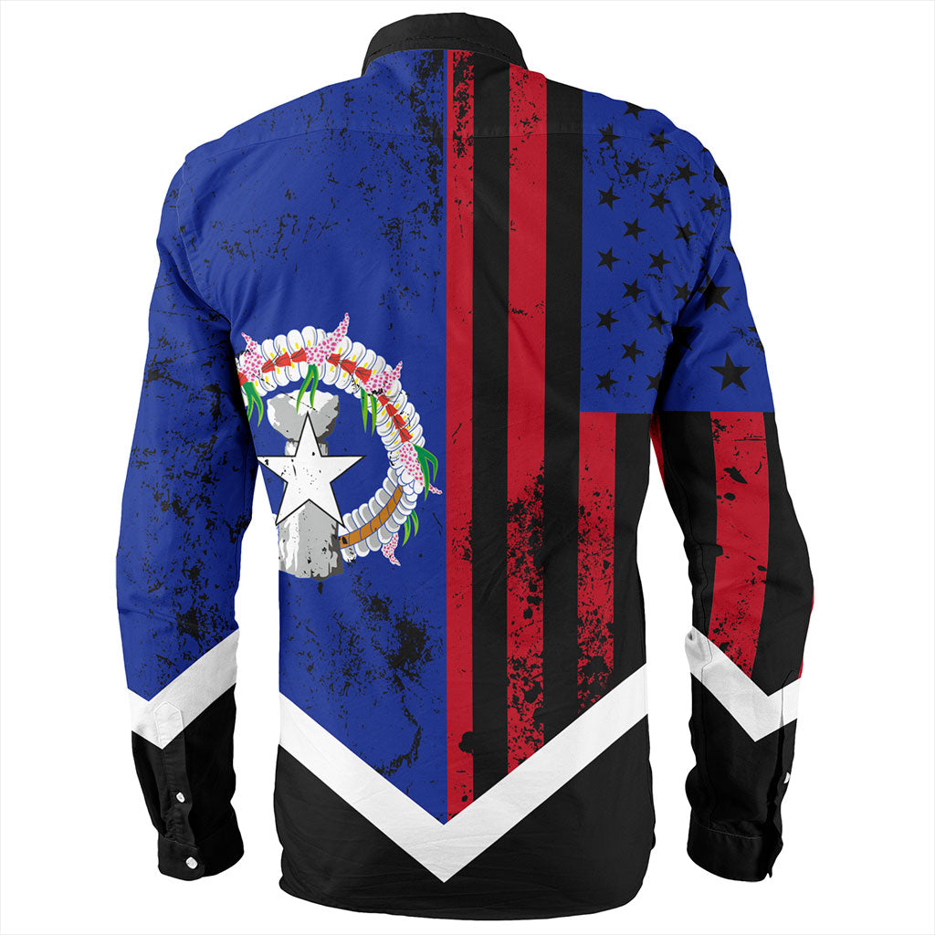 Northern Mariana Islands Long Sleeve Shirt Flag And American Half Concept Brush Style