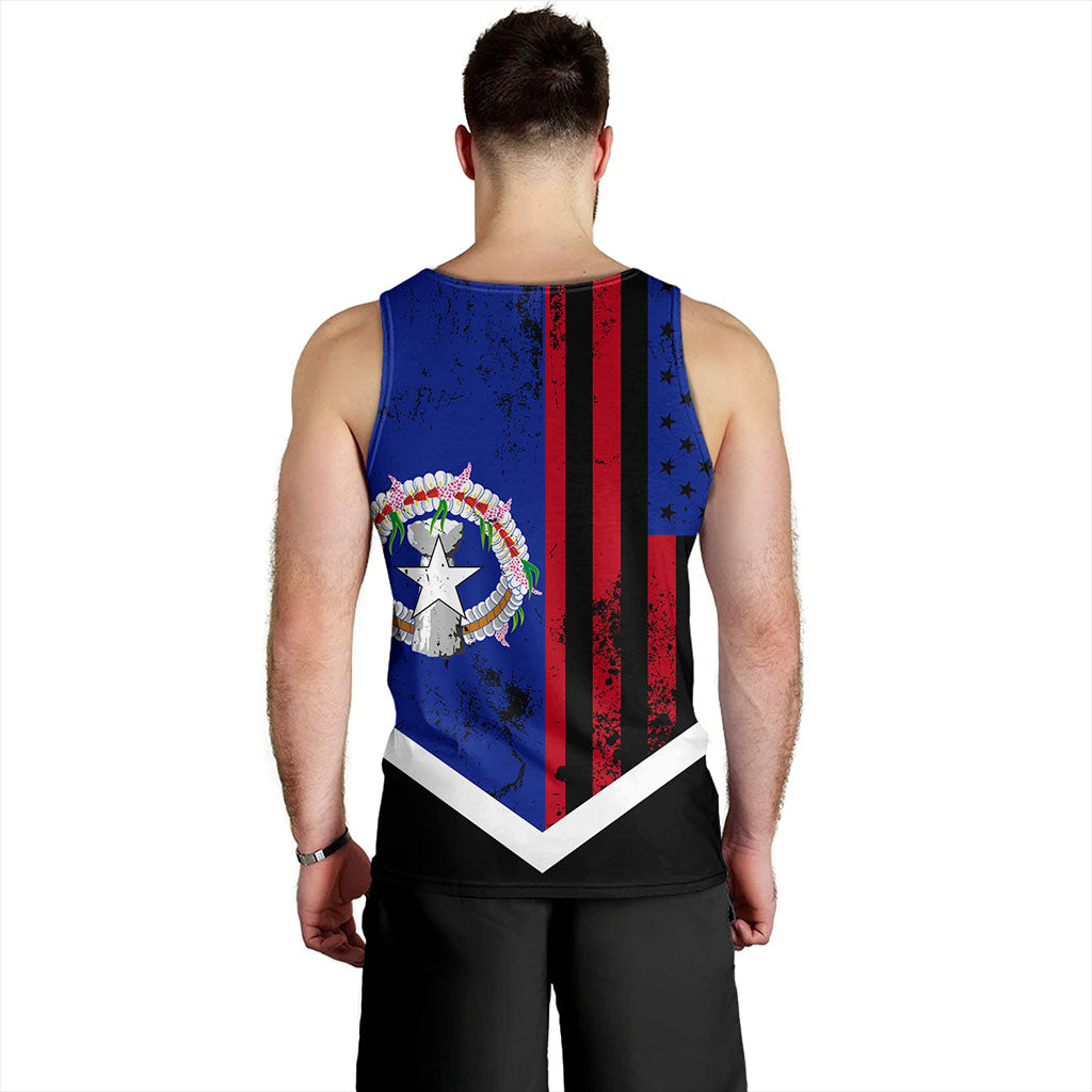 Northern Mariana Islands Tank Top Flag And American Half Concept Brush Style