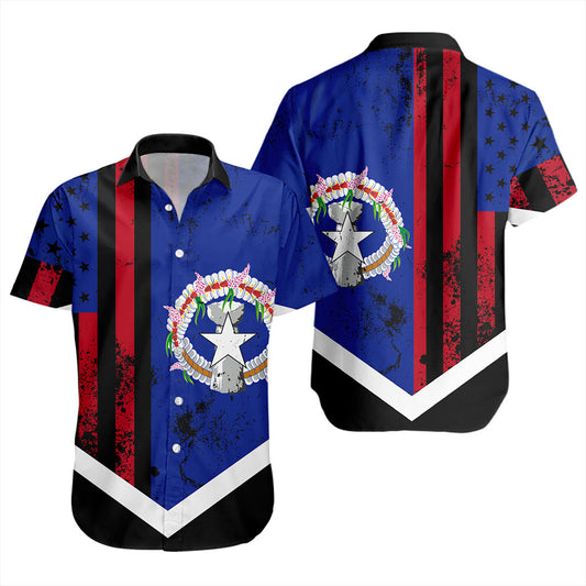 Northern Mariana Islands Short Sleeve Shirt Flag And American Half Concept Brush Style