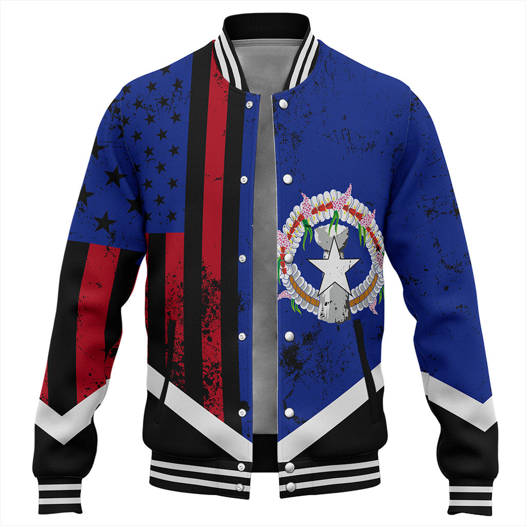 Northern Mariana Islands Baseball Jacket Flag And American Half Concept Brush Style