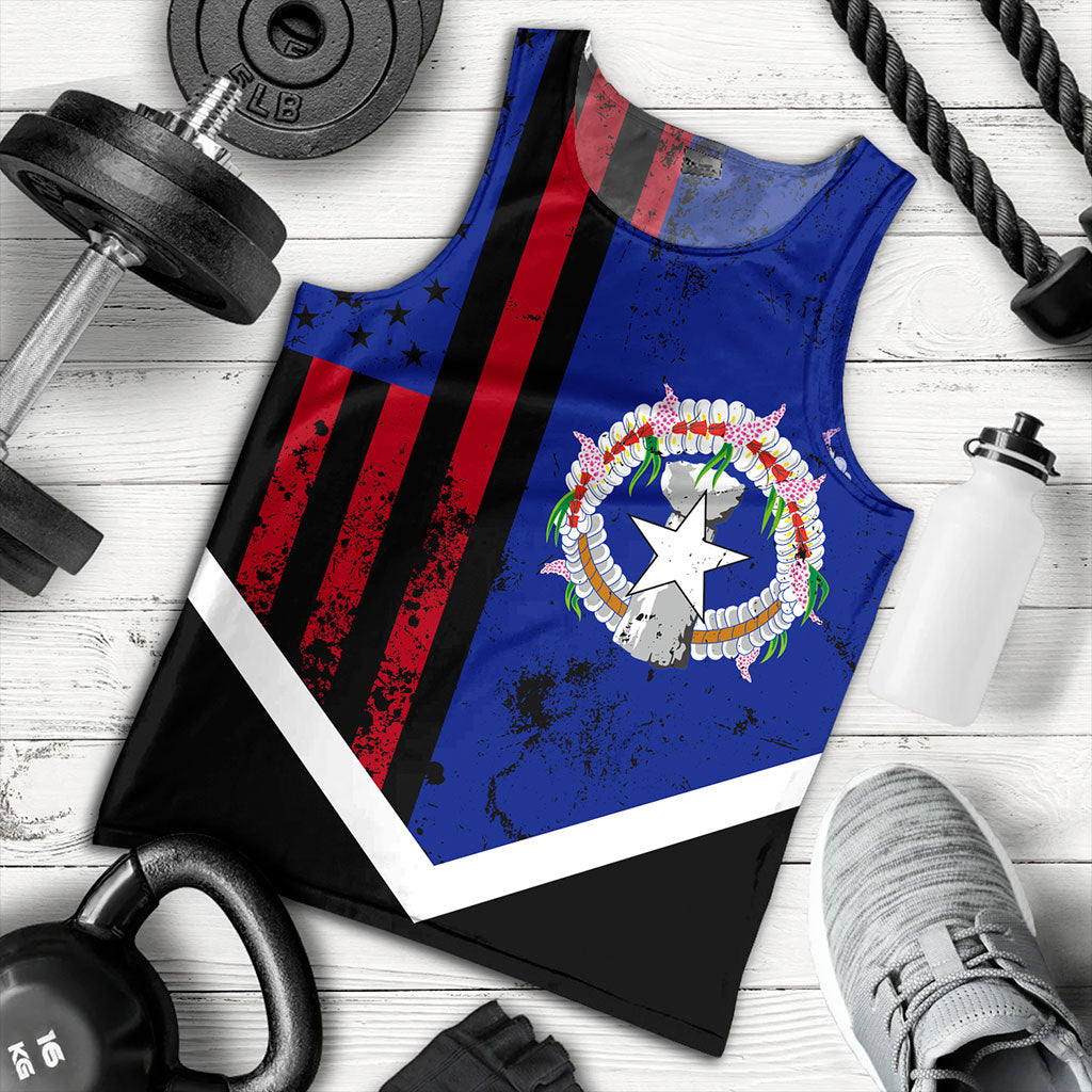 Northern Mariana Islands Tank Top Flag And American Half Concept Brush Style