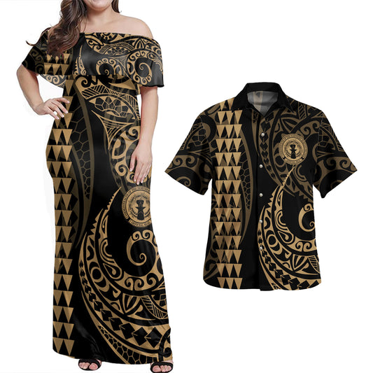Northern Mariana Islands Combo Dress And Shirt Kakau Style Gold