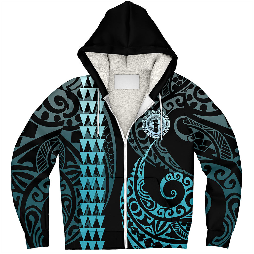 Northern Mariana Islands Sherpa Hoodie Kakau Style Ver.1