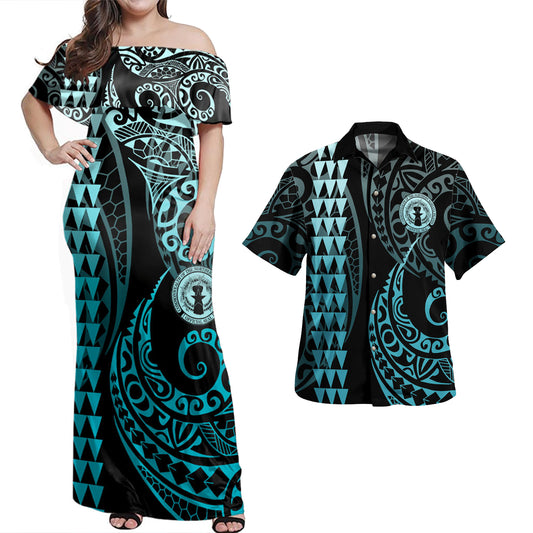 Northern Mariana Islands Combo Dress And Shirt Kakau Style Turquoise