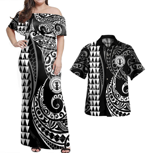 Northern Mariana Islands Combo Dress And Shirt Kakau Style White