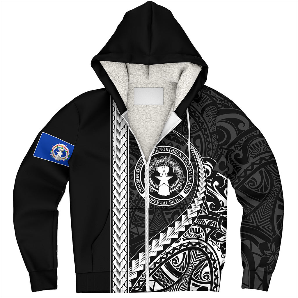 Northern Mariana Islands Sherpa Hoodie Tribal Micronesian Coat Of Arms