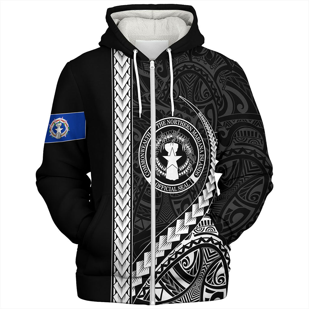 Northern Mariana Islands Sherpa Hoodie Tribal Micronesian Coat Of Arms