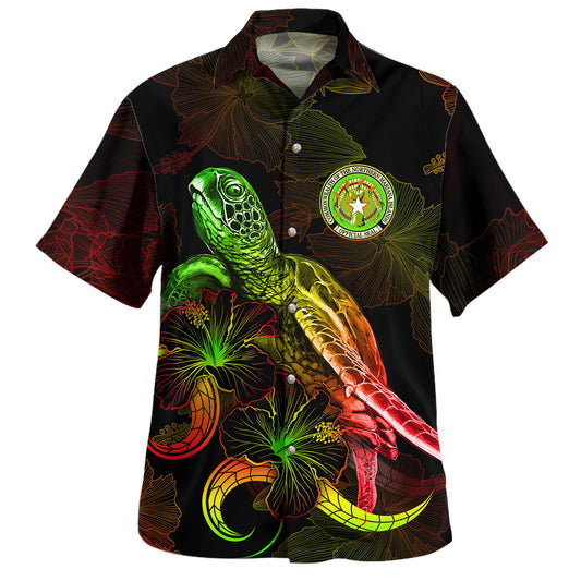 Palau Hawaiian Shirt Sea Turtle With Blooming Hibiscus Flowers Reggae