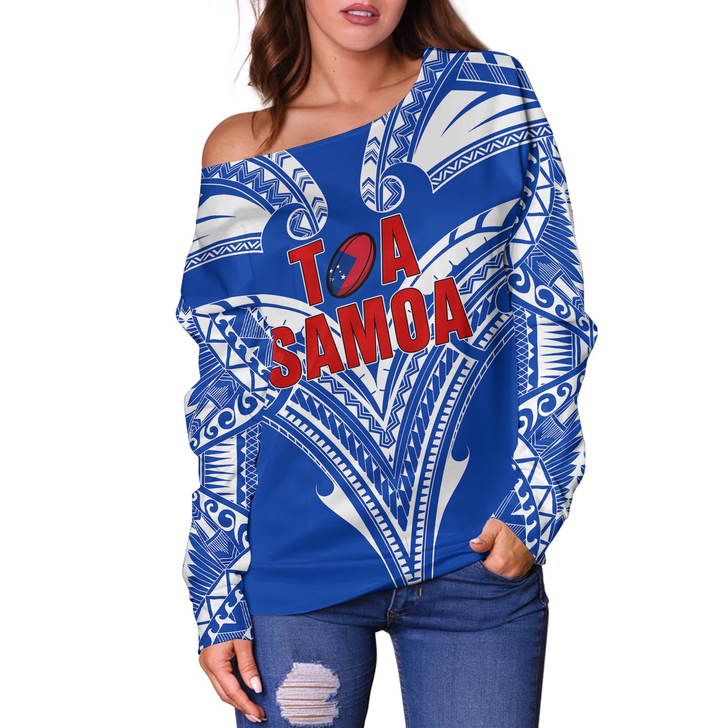 Toa Samoa Off Shoulder Sweatshirt Rugby Player Sport Style
