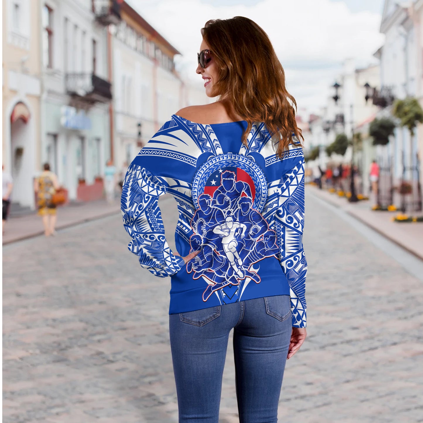 Toa Samoa Off Shoulder Sweatshirt Rugby Player Sport Style