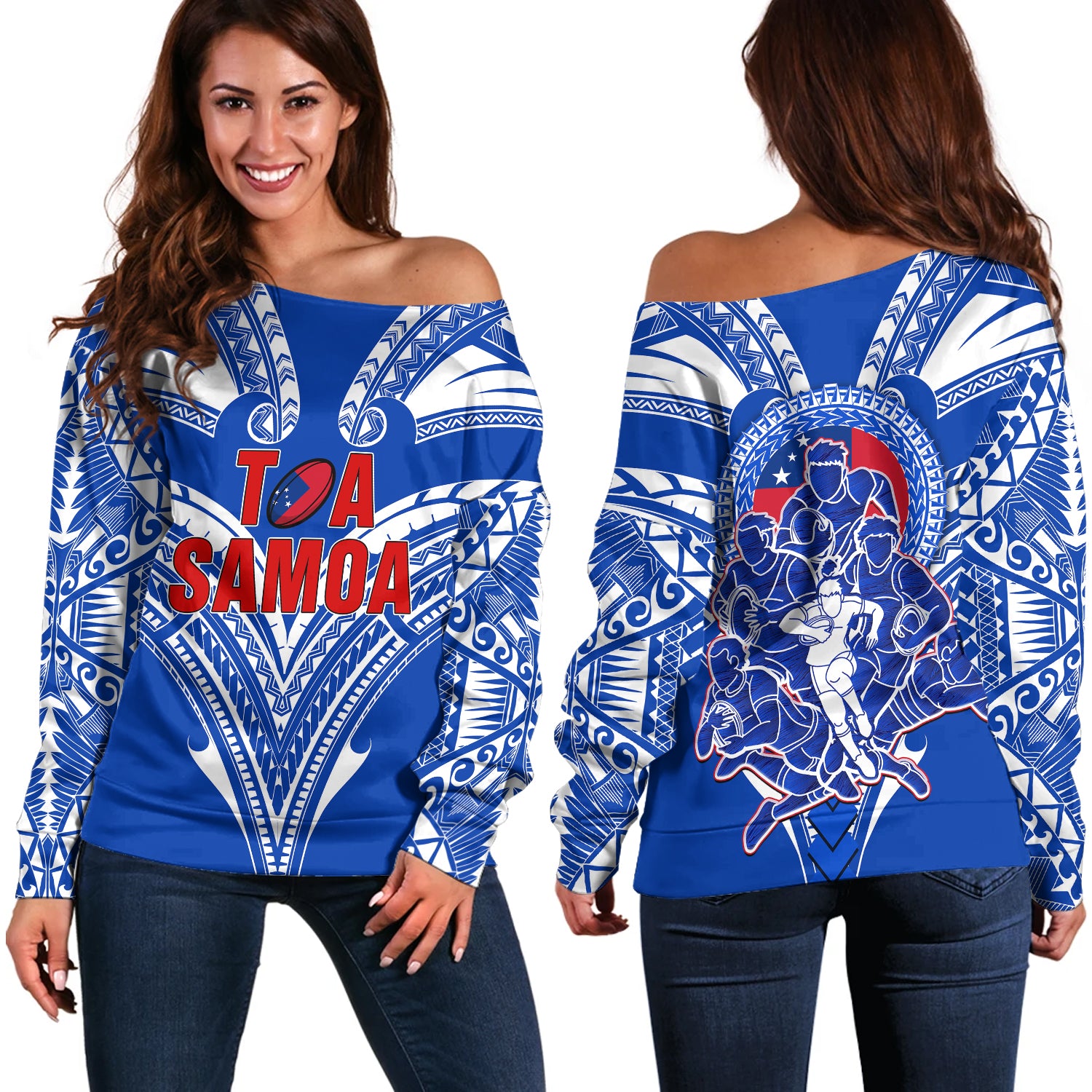Toa Samoa Off Shoulder Sweatshirt Rugby Player Sport Style