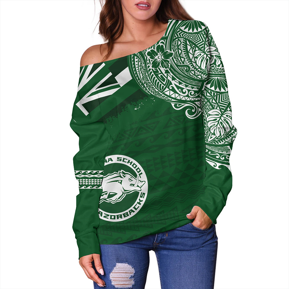 Hawaii Off Shoulder Sweatshirt Olomana High & Intermediate School With Crest Style