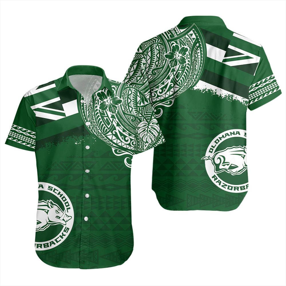 Hawaii Short Sleeve Shirt Olomana High & Intermediate School With Crest Style