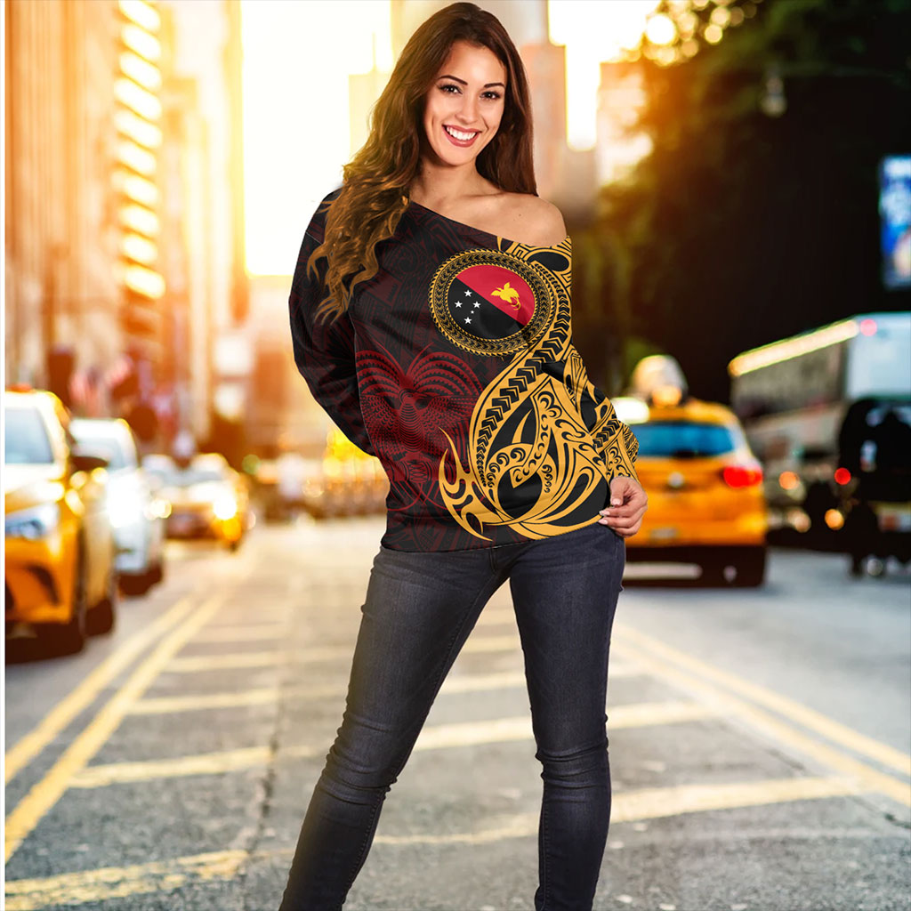 Papua New Guinea Off Shoulder Sweatshirt PNG Tribal Tattoo Symbols