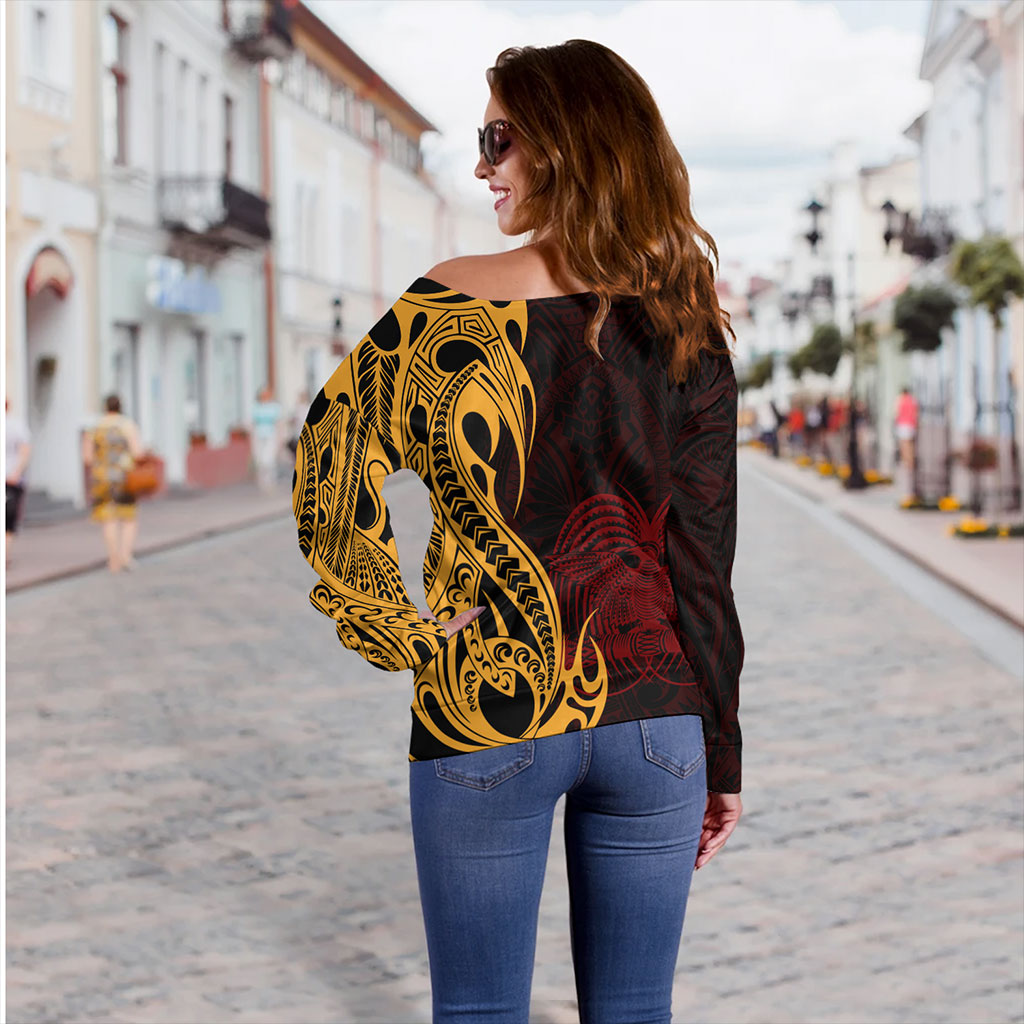 Papua New Guinea Off Shoulder Sweatshirt PNG Tribal Tattoo Symbols